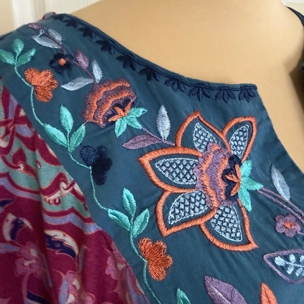 Soft Surroundings Berry Floral Embroidered Bib Bell Sleeve Tunic Dress XL 2EU17 - Picture 2 of 9